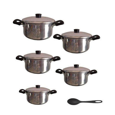 Jogo Panelas Aluminio Polido 6 Pçs Reforçado Colher de Nylon