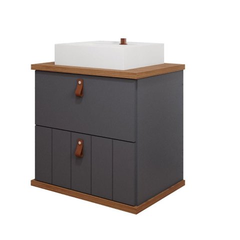 Gabinete para Banheiro 60cm 100% Mdf 1 Gaveta 1 Porta Basculante Milano Mgm Móveis Titânio/freijo