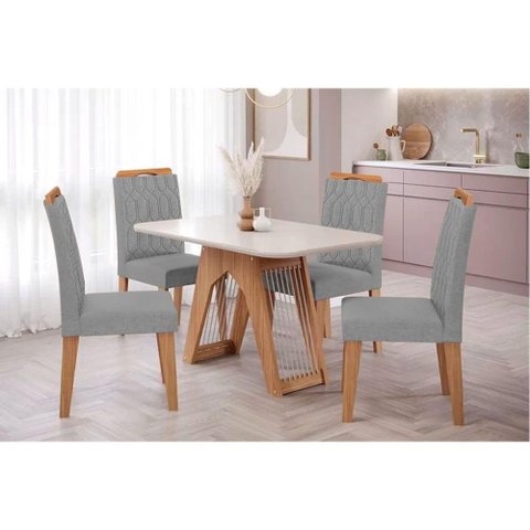 Sala de Jantar Completa Carol Tampo Madeirado C- Vidro 130x80cm e 4 Cadeiras Paola Nature-madeirado-