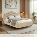 Ver imagem 2 de Kit Cama Box Queen + Cabeceira Estofada em Madeira Maciça Curva Provençal com Capitonê Bridgerton Bege/Veludo