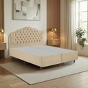 Ver imagem 1 de Kit Cama Box Queen + Cabeceira Estofada em Madeira Maciça Curva Provençal com Capitonê Bridgerton Bege/Veludo