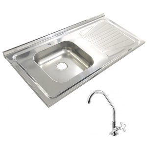 Pia Inox Fabrinox PSD1000E 100x52cm, cuba esquerda, com furo e torneira