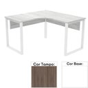 Ver imagem 1 de Mesa de Escritório em L Pé Tubular Pe25 em MDP 135 x 135 x 60cm Cor Walnut e Base Branca