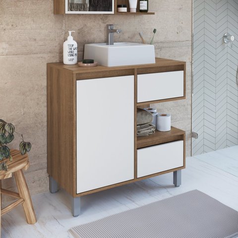 Gabinete para Banheiro 80cm 2 Gavetas 1 Porta 1 Nicho Paula