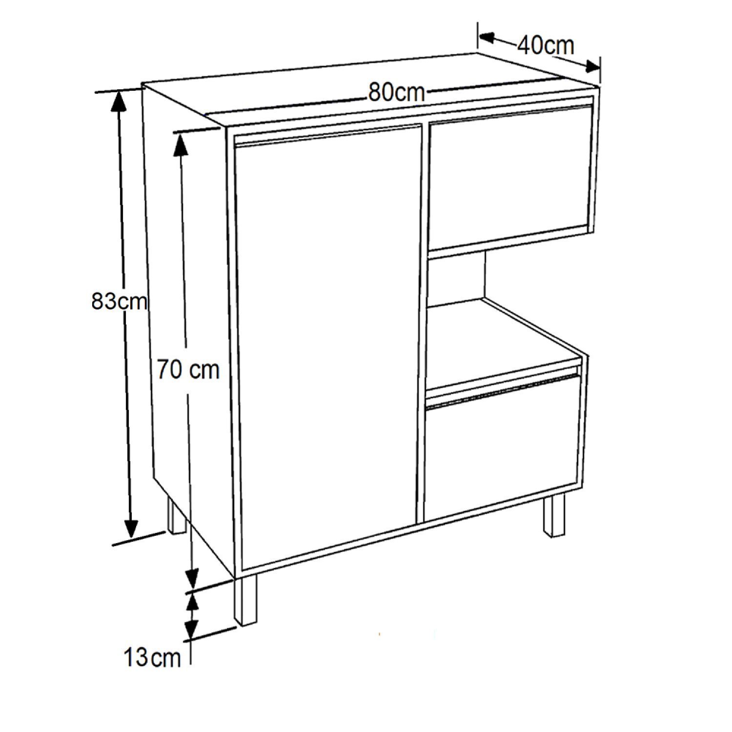 Gabinete para Banheiro 80cm 2 Gavetas 1 Porta 1 Nicho Paula - 4