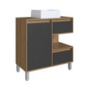 Ver imagem 2 de Gabinete para Banheiro com Cuba Branca 80cm 2 Gavetas 1 Porta 1 Nicho Paula Marrom/Mel/Grafite