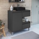 Ver imagem 1 de Gabinete para Banheiro com Cuba Preto 80cm 2 Gavetas 1 Porta 1 Nicho Paula Grafite