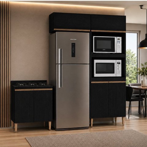 Ármário de Cozinha Modulada 3 Peças Milão Menu Móveis Preta