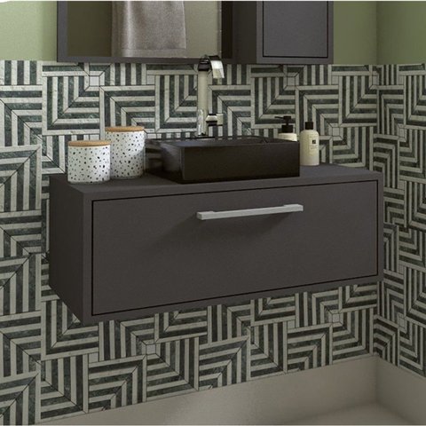 Gabinete Suspenso para Banheiro 80cm 1 Porta Basculante Alice Preto/Grafite