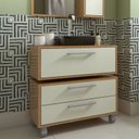 Ver imagem 1 de Gabinete Suspenso para Banheiro Com Cuba Preta 80cm 1 Basculante e Balcão 2 Gavetas Alice