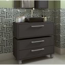 Ver imagem 1 de Gabinete Suspenso para Banheiro Com Cuba Preta 80cm 1 Basculante e Balcão 2 Gavetas Alice