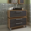 Ver imagem 1 de Gabinete Suspenso para Banheiro 80cm 1 Basculante e Balcão 2 Gavetas Alice Marrom/Mel/Grafite