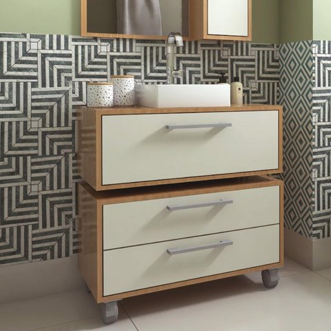 Gabinete Suspenso para Banheiro Com Cuba Branca 80cm 1 Basculante e Balcão 2 Gavetas Alice