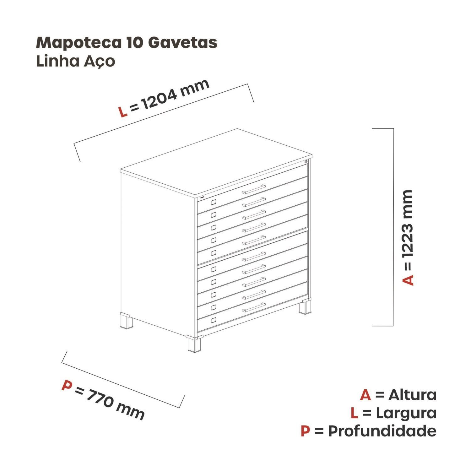 Mapoteca de Aço Fixa com 10 Gavetas - 3