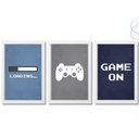 Ver imagem 1 de Kit 3 Quadros Decorativos Game On Video Game vidro moldura:Branca