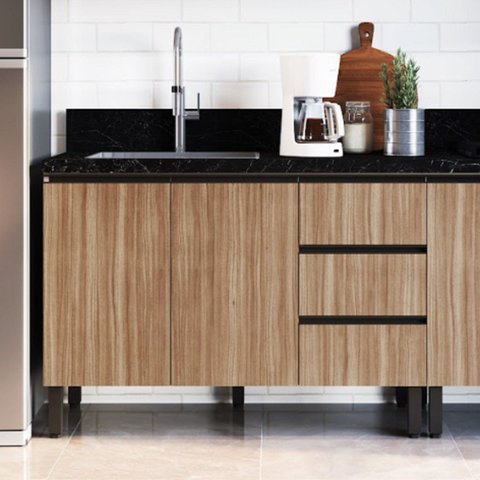 Balcão para Pia de Cozinha 2 Portas 3 Gavetas 120cm Marrom/Fumê com Montana