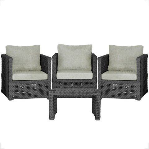 Mesa Centro e 3 Poltronas Madri Corda Náutica Estofado 3 Trama Original