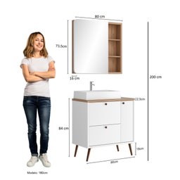 Conjunto completo de Banheiro MDF com Armário e Gabinete com Pés Com Espelheira e Cuba Madri  80cm - 9