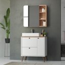 Ver imagem 2 de Conjunto completo de Banheiro MDF com Armário e Gabinete com Pés Com Espelheira e Cuba Madri  80cm