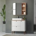 Ver imagem 1 de Conjunto Completo de Banheiro MDF com Armário e Gabinete com Pés com Espelheira e Cuba Madri 80cm Branco/Tauari
