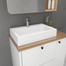 Conjunto completo de Banheiro MDF com Armário e Gabinete com Pés Com Espelheira e Cuba Madri  80cm - 13