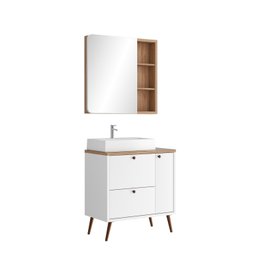 Conjunto completo de Banheiro MDF com Armário e Gabinete com Pés Com Espelheira e Cuba Madri  80cm - 15