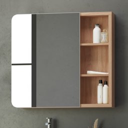 Conjunto completo de Banheiro MDF com Armário e Gabinete com Pés Com Espelheira e Cuba Madri  80cm - 12