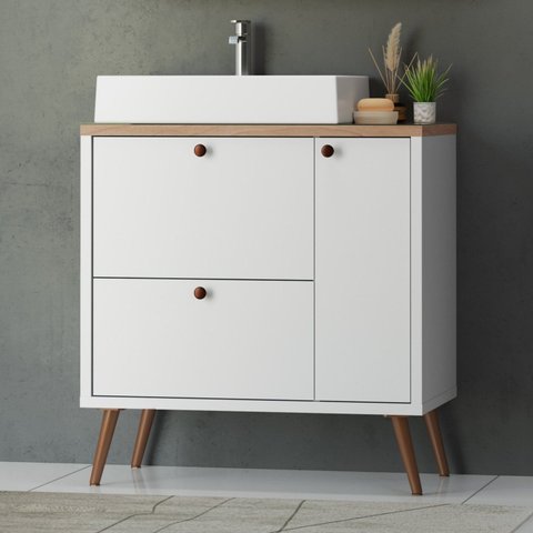 Gabinete com Pés para Banheiro sem Cuba Madri Branco/Tauari