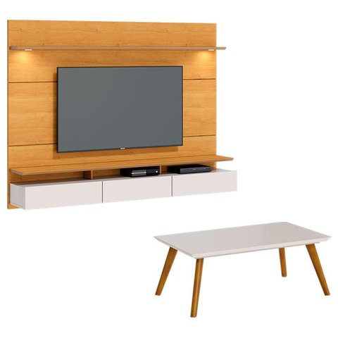 Painel Suspenso Decore 2.2 com Mesa de Centro Classic Nature Off White - Imcal