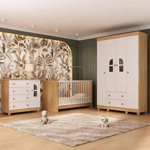 Quarto de Bebê Completo com Berço 3 em 1 para Colchão 130x60cm Nina Multimóveis Mp4550
