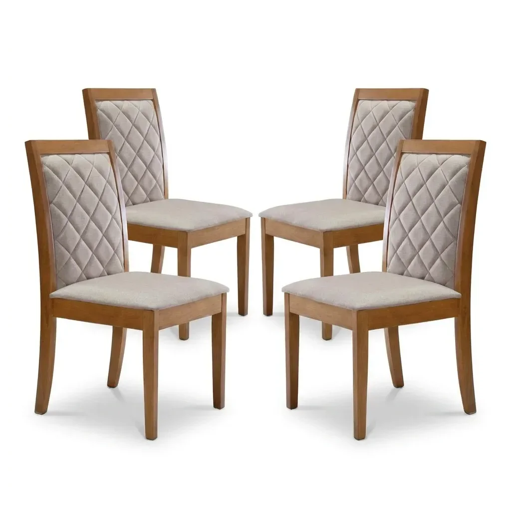 Kit 4 Cadeiras em Madeira Maciça Estofadas Berlim Espresso Móveis Cinamomo/Suede Bege