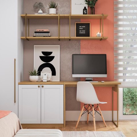 Mesa de Escritório Genialflex Kit Armário Prateleira Sav/bco