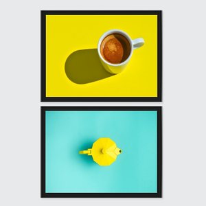 Kit 2 Quadros Fotografias Café E Cafeteira 45x34cm:Madeira branca