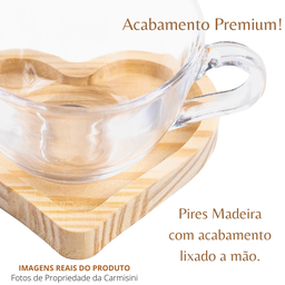Xícara de Chá Jogo Completo com Pires Madeira e Colher Dourada - 5