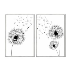 Kit 02 Quadros Decorativos - Dente de Leao Minimalista Pb Flnt053 - Tela Canvas - 40x60cm