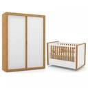Ver imagem 1 de Jogo de Quarto Infantil Tutto New com Guarda Roupa 2 Portas e Berço Branco Soft/Freijó - Matic Móvei