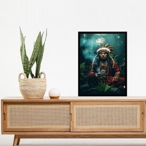Quadro Umbanda Caboclo Tupã 45x34cm - com Vidro:moldura Preta