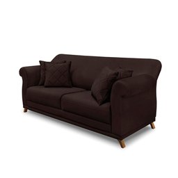 Sofá 3 Lugares Pé de Madeira Julieta 200 Cm Suede Café S04 - D'rossi - 1