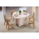 Ver imagem 1 de Sala de Jantar Completa Chanel C/ Tampo Madeirado C/ Vidro Orgânico 136x136cm e 6 Cadeiras Sofia