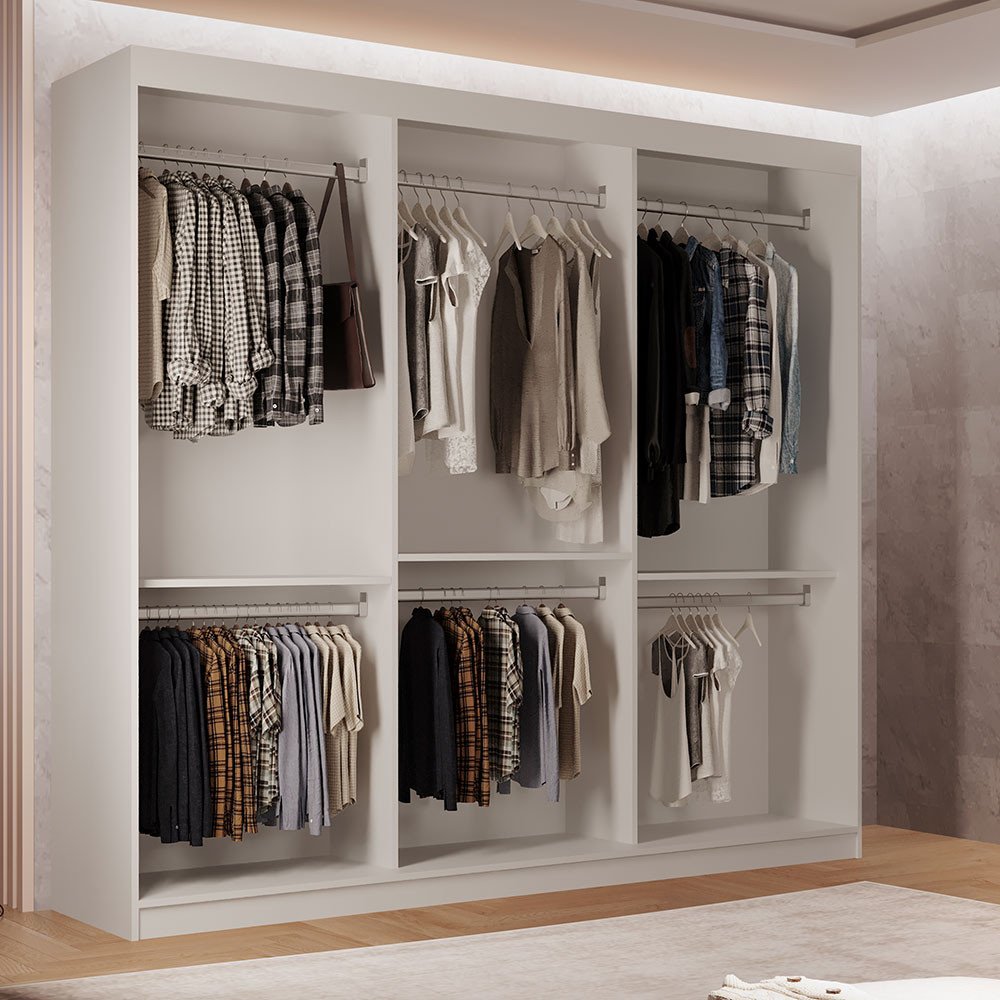 Roupeiro Casal Closet Light com 3 Prateleiras Moderna