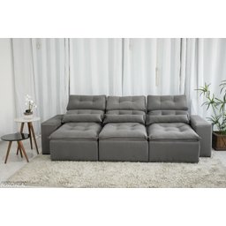 Sofá Retrátil e Reclinável com 2,50m de Largura em Tecido Suede:cinza - 4