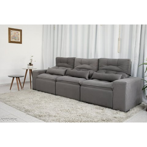 Sofá Retrátil e Reclinável com 2,50m de Largura em Tecido Suede:cinza