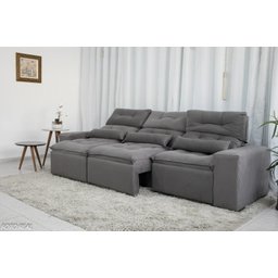 Sofá Retrátil e Reclinável com 2,50m de Largura em Tecido Suede:cinza - 2