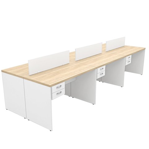 Estação de Trabalho 6 Lugares Mesa Escritório 140x60cm com Gaveteiro 2 Gavetas Flex - Dubai/Branco