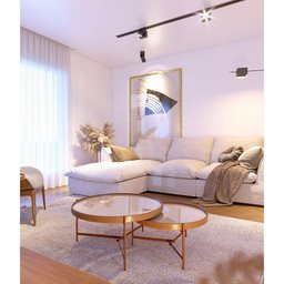 Kit Mesa de Centro Aqua com Vidro Off White Cobre - Imcal - 4