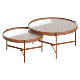 Kit Mesa de Centro Aqua com Vidro Off White Cobre - Imcal - 1