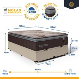 Cama Box Baú com Colchão de Molas Ensacadas Mega Pillow Queen 158cm - 3