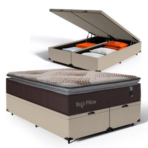 Cama Box Baú com Colchão de Molas Ensacadas Mega Pillow Queen 158cm