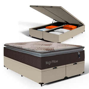 Cama Box Baú com Colchão de Espuma Mega Pillow Queen 158 Cm