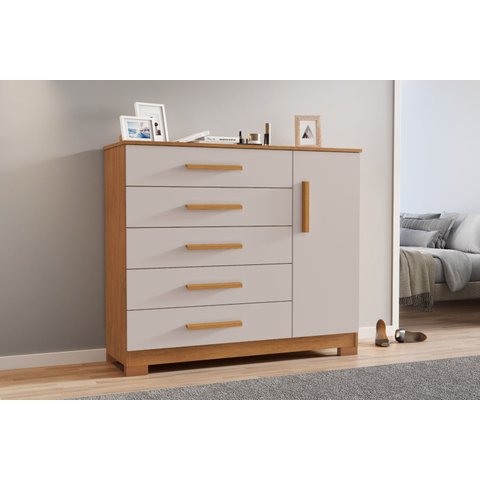 Comoda Sapateira Pietra com 1 Porta e 5 Gavetas:cinamomo / Off